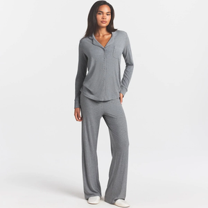 Ensemble de vêtements décontractés pour femmes, personnalisé, à manches longues, boutonné, en tricot doux, pour le printemps et l'automne, couleur unie, pour la maison - Product Image 3