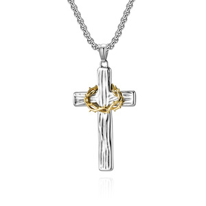 <b>Cross</b> Necklace Men Stainless Steel Black <b>Cross</b> With Gold Thorn Wreath Pendant Fashion Jewelry For Men - Product Image 5