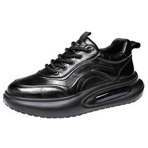 Chaussures décontractées en cuir noir pour hommes, talon moyen, semelle épaisse, rehaussantes, à lacets avant, couleur unie, modèle 70182 - Product Image 5