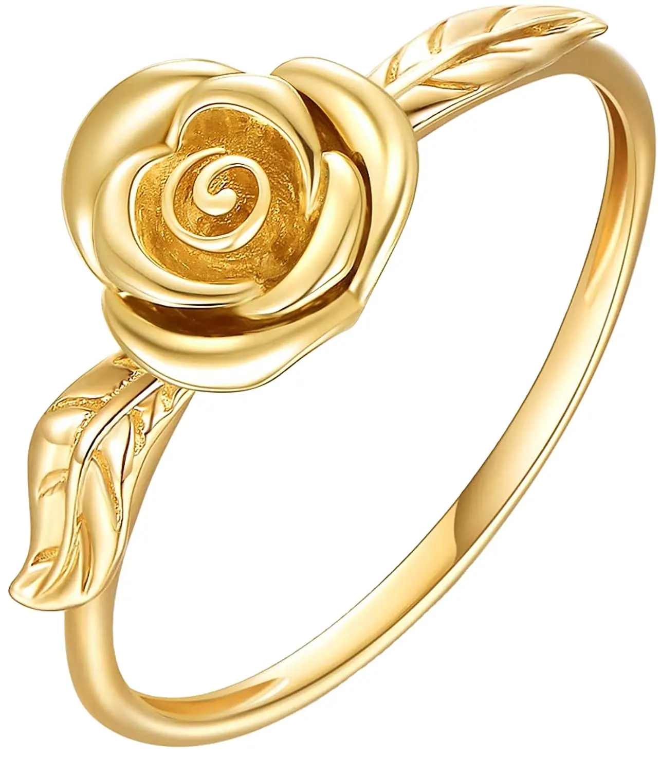 Manufacturer leave rose finger rings fashion jewelry real 18k gold plated rose flower ring for women