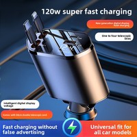 Chargeur de voiture 1-2-4 à charge ultra rapide, câble rétractable PD Type-C OLIVER, adaptateur de conversion pour téléphone