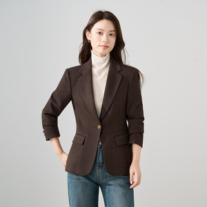 Grey Wool Blazer For Women Slim Fit Solid Color Anti-Wrinkle Autumn Winter Jacket - Product Image 2