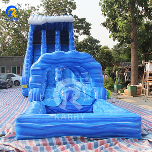 Toboggan aquatique gonflable commercial bleu marbre à double glissière, toboggan aquatique gonflable coloré avec piscine et arche - Product Image 2