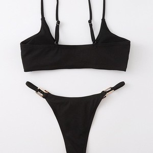 Conjunto de Bikini de 2 Piezas sin Espalda de Color Liso en Spandex/Poliéster para <span class=keywords><strong>Mujer</strong></span>, con Push-up y Braguita Tipo Boxer de Corte Alto, Sexy, para Pechos Grandes, Traje de Baño de Playa - Product Image 4