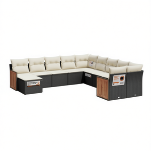 Ensemble de canapés de jardin D0100XFTBX8 en rotin PE noir avec coussins en mousse haute densité, imperméable, design contemporain - Product Image 1