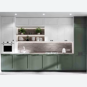 Gabinetes de Cocina de Madera Balom Listos para Armar, Gabinete de Cocina con Puerta Verde Estilo Shake, Gabinetes Personalizados de PVC con Luces LED - Product Image 1