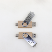 Clé USB pivotante en bambou 64 Go double USB 3.2 Type-C pour stocker musique, photos, films – Idéale pour le bureau, la maison, l'école – Capuchon magnétique – Logo personnalisé