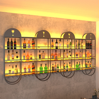 Crémaillère à vin industrielle de luxe en fer forgé, rangement de comptoir, bar à domicile, sous-sol, montage mural, lumière lumineuse, présentoir durable