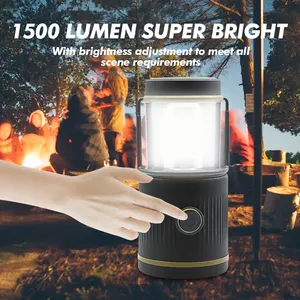 נטענת, 1500LM, 4 מצבי תאורה, בנק כוח, מנורת קמפינג LED עמידה למים IPX4 נטענת