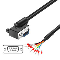 Cable conector RS232 DB9 de 180 grados con terminal abierto, macho a hembra, con tubo marcador numerado en la parte inferior.