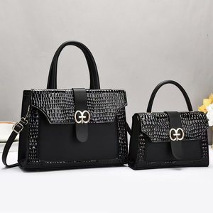Conjunto de Bolsos de Dos Piezas para Madre e Hija An Ru Shi, Textura de Cocodrilo Negro, Bolso Bandolera de Hombro, Tamaño Mediano, Uso Diario - Product Image 1