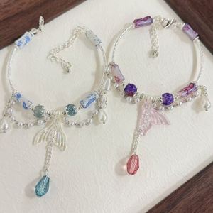Pulsera de Cuentas de Cristal con Diseño de Palomitas de Maíz de Fantasía, Borla Colgante y Dije de Cola de Pez, para Niñas, Mujeres, Estudiantes, Pulseras de la Amistad, Regalo de Joyería - Product Image 1