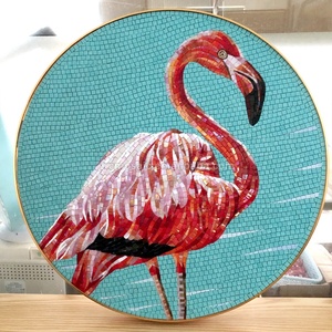 Diseño Artístico Circular de Pájaro Flameante, Decoración para Entrada, Marco Metálico, Mosaico de Pared Personalizado, Mosaico de Vidrio Cortado a Mano, Azulejos Murales - Product Image 2