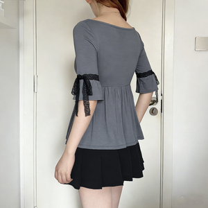 Camiseta de punto dulce y linda de manga corta para mujer, oferta de verano, encaje suelto, corte A, talla grande, informal, ropa de oficina, secado rápido - Product Image 6