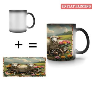 Frosted Black 11oz <b>Ceramic</b> <b>Mug</b> Heat Activated Coffee Cup With Sheep Cart Art Design - Product Image 4