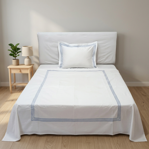 High Quality Modern <b>White</b> Cotton Duvet <b>Cover</b> Set 400TC Embroidered Border Fall Home Use Machine Washable Customized - Product Image 1