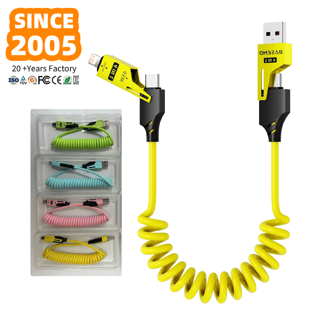 OEM 4-in-1 Spring Data Cable 1.5M 3A Fast Charging 180 Rotation USB-C for Mobile Phones Cameras & Electronic Devices