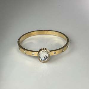 Fashion Bangle 316L Stainless Steel PVD Gold Plating Oval <b>Crystal</b> Center Studs Elegant Women Jewelry <b>Bracelet</b> - Product Image 1