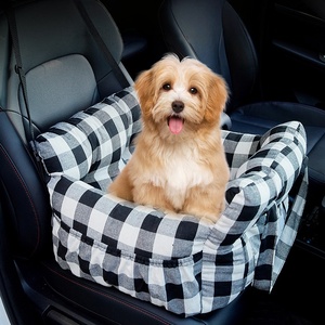 Siège de voiture pour animaux de compagnie classique à carreaux et rayures, 2-en-1, siège surélevé portable pour chien et sac de transport avec ceinture de sécurité pour chiens de petite et moyenne taille - Product Image 1