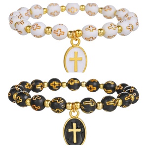 Ventes chaudes Bracelet de prière élastique vintage avec pendentif ovale en forme de croix et perles, cadeaux de bijoux <span class=keywords><strong>pour</strong></span> couple - Product Image 3