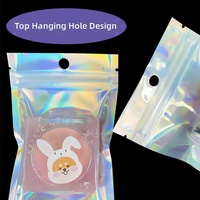 Sacs refermables holographiques, sacs en mylar anti-odeur avec trou de suspension pour bijoux, cosmétiques, emballage pour petites entreprises
