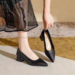 Women's High Heel <b>Pumps</b> Pointed Toe Classic Office Dress Shoes Black Genuine <b>Leather</b> for Business Formal - Product Image 4