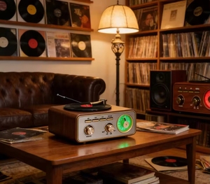 Altoparlante Giradischi Portatile Retrò con <span class=keywords><strong>Radio</strong></span> FM AM SW a Banda Completa, Ingresso BT USB TF Card, <span class=keywords><strong>Design</strong></span> <span class=keywords><strong>Vintage</strong></span> per Uso Domestico ed Esterno - Product Image 6