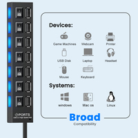 Concentrateur USB 7 ports 2.0, adaptateur multi-hub USB 2.0, adaptateur USB 4 ports, plusieurs alimentations avec interrupteur, accessoires pour ordinateur portable pour PC