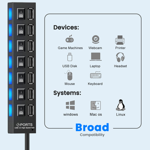 <strong>7</strong> <strong>Ports</strong> <strong>USB</strong> <strong>Hubs</strong> 2.0 Splitter Multi <strong>Hubs</strong> <strong>USB</strong> 2.0 Adapter 4 <strong>Port</strong> <strong>USB</strong> Several Power Adapter <strong>With</strong> Switch Laptop Accessories for PC - Product Image 4