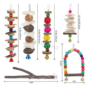 Grande pappagallo uccello giocattoli da masticare noci naturali blocchi di legno uccelli gabbia Stand palline colorate <span class=keywords><strong>Rattan</strong></span> uccello da masticare altalena giocattolo - Product Image 2