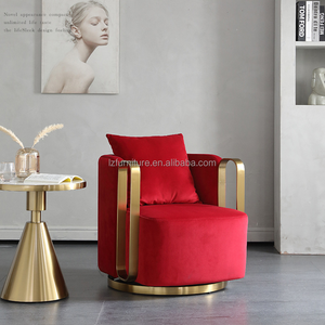 Fauteuil pivotant d'appoint en velours de style luxueux avec accoudoirs en métal doré et base ronde, fauteuil lounge moderne pour hall d'hôtel et salon - Product Image 3