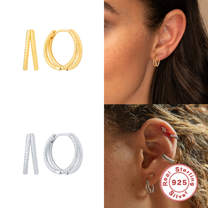 Pendientes de Aro con Zirconia de Doble Capa Chapados en Oro Estilo Chic Ins, Joyería Circular para Mujer - Product Image 5