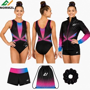 Ensemble d'échauffement de gymnastique tout-en-un, <span class=keywords><strong>justaucorps</strong></span> de gymnastique de compétition orné de strass, vêtements de gymnastique, short d'entraînement, sac de transport - Product Image 1