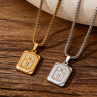 Vente en gros de bijoux religieux, pendentif croix, acier inoxydable tendance pour hommes et femmes, collier avec pendentif croix carré