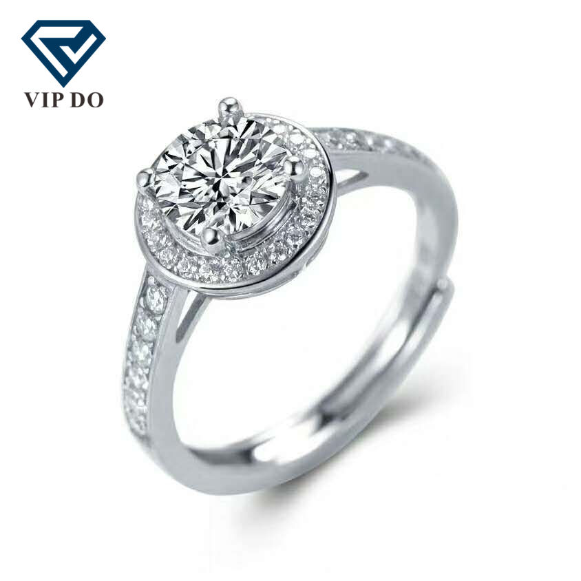 Fashionable S925 Silver Jewelry Set Round Brilliant Cut Moissanite Diamond  Women Ring Adjustable Round Shape Surround Style Ring