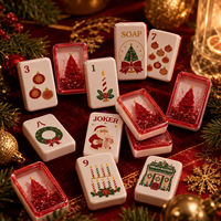 Ubin Mahjong Akrilik 2 Lapis Merah Hijau Set Mahjong Amerika Premium 160 Ubin Desain Natal Glitter Cair Pasir Hisap Hadiah