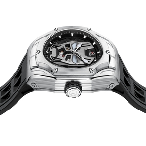 Montre sport automatique personnalisée Tonneau 44MM, boîtier en acier, bracelet en silicone, verre saphir, montres mécaniques squelette de luxe pour hommes - Product Image 4