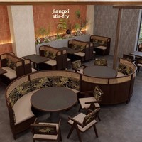 Ensemble de table et chaises de restaurant commercial en rotin de style montagne sauvage personnalisé, structure en bois (pour 10 personnes)
