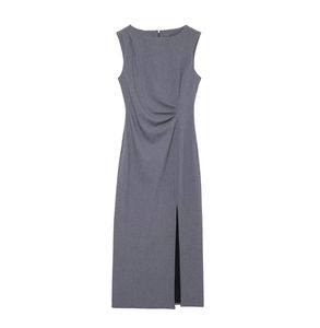 TAOP&ZA 2025 Nuovo Arrivo Invernale Abito Midi da Donna Senza Maniche <span class=keywords><strong>con</strong></span> Collo Tondo, Vestibilità Aderente, <span class=keywords><strong>Spacco</strong></span> Frontale e Dettagli Plissettati 4387814 - Product Image 1