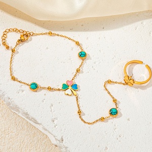 Alta calidad colorido trébol <span class=keywords><strong>de</strong></span> cuatro hojas Árbol <span class=keywords><strong>de</strong></span> la vida esclavo cadena enlace turquesa incrustaciones anillo abierto pulsera para mujer - Product Image 4