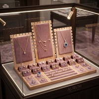 Présentoir de Comptoir Moderne en Bois et Cuir/Daim Noir, Vert, Blanc pour Bijoux et Ornements : Boucles d'Oreilles, Colliers, Bagues