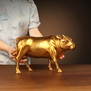 Brass Ox Figurine Cast Bronze Zodiac Craft Gold Color Handmade Decor For Living Room Office Gift - Product Image 3
