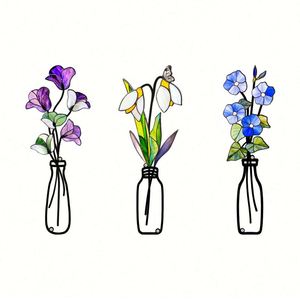 Rustic Metal <b>Flower</b> Vase Sculpture Artistic Home Office <b>Wall</b> Decoration Craft - Product Image 1