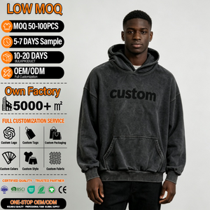 Sweat à capuche vintage personnalisé en coton double couche 400 g/m² avec fermeture éclair, style streetwear, logo - Product Image 1