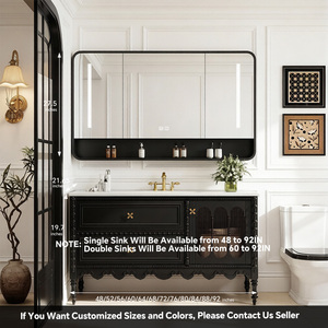 Meuble-lavabo de salle de bain 48-92 pouces avec lavabo simple/double, meuble-lavabo autoportant rétro français avec miroir intelligent anti-buée/miroir-étagère - Product Image 6