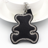 Pendentif en forme d'ours noir orné de strass avec pompons, ornement scintillant de haute qualité pour sacs et cadeaux