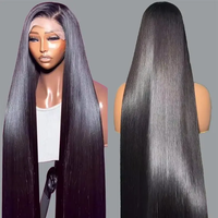 Perruque de cheveux humains vietnamiens bruts de 38-40 pouces, perruques lisses de cheveux humains indiens, perruques frontales HD sans colle pour femmes noires