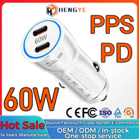 Chargeur de voiture universel 60W PD USB-C double port USB Type C pour allume-cigare, charge rapide pour téléphone portable 30W
