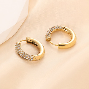 C-shaped <b>Huggie</b> Earrings Gold Stainless Steel Geometric Moon Design Women's Fashion Jewelry - Product Image 2