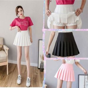 Jupe-short plissée rose unie en fibre de polyester respirante à taille naturelle pour femme, collection Printemps-Été 2025, style coréen décontracté - Product Image 1